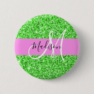 Glam Roze en Groene Glitter Sparkles Ronde Button 5,7 Cm