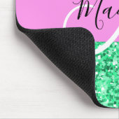 Glam roze en groene glittersparkelende monogramnaa muismat (Hoek)