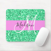 Glam roze en groene glittersparkelende monogramnaa muismat (Met muis)