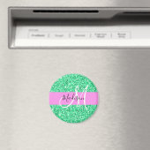Glam roze en groene glittersparkeling monogramnaam magneet (Insitu (Vaatwasser))