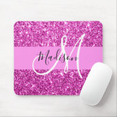 Glam Roze en Magenta Glitter Sparkle Monogram Naam Muismat (Met muis)