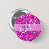 Glam Roze en Magenta Glitter Sparkle Monogram Naam Ronde Button 5,7 Cm (Voorkant /achterkant)