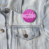 Glam Roze en Magenta Glitter Sparkle Monogram Naam Ronde Button 5,7 Cm (In situ)