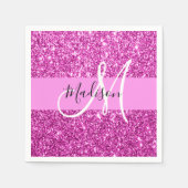 Glam Roze en Magenta Glitter Sparkle Monogram Naam Servet (Voorkant)