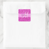 Glam Roze en Magenta Glitter Sparkle Monogram Naam Vierkante Sticker (Tas)