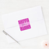 Glam Roze en Magenta Glitter Sparkle Monogram Naam Vierkante Sticker (Envelop)