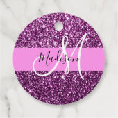 Glam Roze en Paarse Glitter Sparkles Monogram Bedankjes Labels (Achterkant)