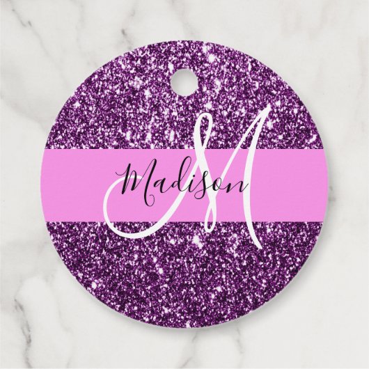 Glam Roze en Paarse Glitter Sparkles Monogram Bedankjes Labels (Achterkant)