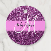 Glam Roze en Paarse Glitter Sparkles Monogram Bedankjes Labels (Voorkant)