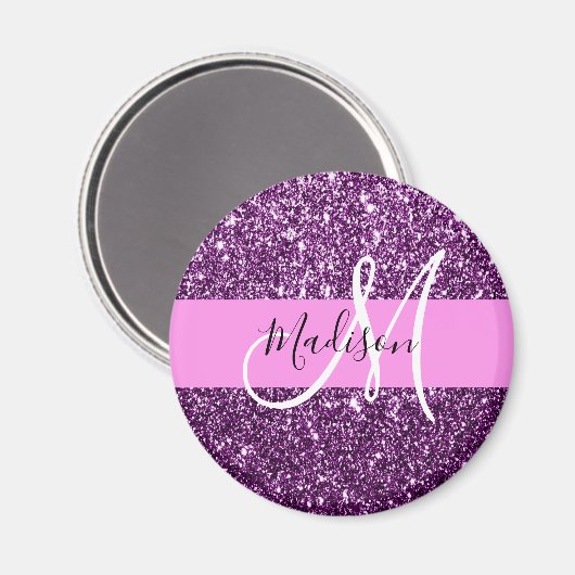 Glam Roze en Paarse Glitter Sparkles Monogram Magneet (Voorkant / Achterkant)