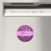 Glam Roze en Paarse Glitter Sparkles Monogram Magneet (Insitu (Vaatwasser))