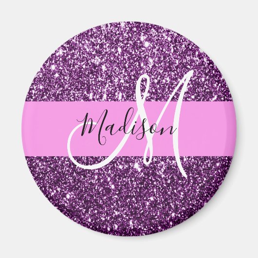 Glam Roze en Paarse Glitter Sparkles Monogram Magneet (Voorkant)