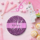Glam Roze en Paarse Glitter Sparkles Monogram Papieren Bordje (Feest)
