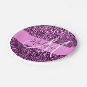Glam Roze en Paarse Glitter Sparkles Monogram Papieren Bordje (Gekanteld)