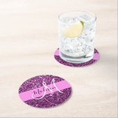 Glam Roze en Paarse Glitter Sparkles Monogram Ronde Kartonnen Onderzetter (Insitu)