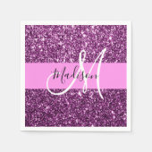 Glam Roze en Paarse Glitter Sparkles Monogram Servet (Voorkant)