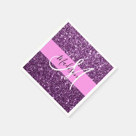 Glam Roze en Paarse Glitter Sparkles Monogram Servet (Hoek)