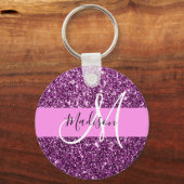Glam Roze en Paarse Glitter Sparkles Monogram Sleutelhanger (Voorkant)