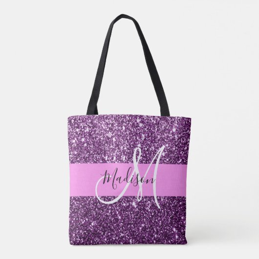 Glam Roze en Paarse Glitter Sparkles Monogram Tote Bag (Achterkant)
