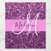 Glam Roze en Paarse Glitter Sparkles Monogram Wijn Etiket (Enkel label)