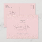 Glam Roze en Zilver Glitter Weddenschap Save the D Briefkaart (Voorkant / Achterkant)