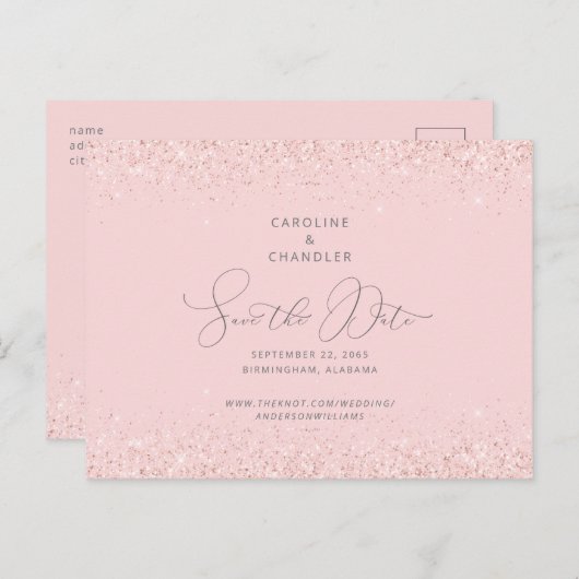 Glam Roze en Zilver Glitter Weddenschap Save the D Briefkaart (Voorkant / Achterkant)