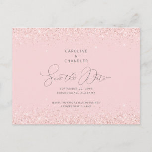 Glam Roze en Zilver Glitter Weddenschap Save the D Briefkaart