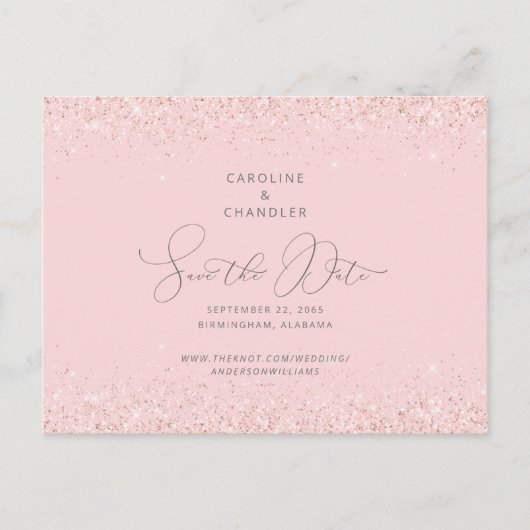 Glam Roze en Zilver Glitter Weddenschap Save the D Briefkaart (Voorkant)