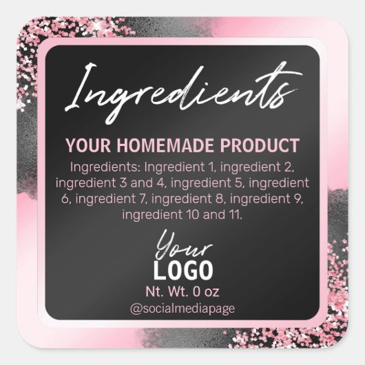Glam roze en zwart ingrediënt labels (Voorkant)