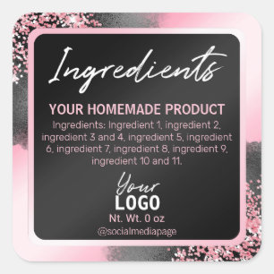 Glam roze en zwart ingrediënt labels