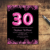 Glam Roze Folie Ballon 30ste Verjaardag Uitnodigin Flyer