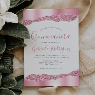Glam Roze Folie Glitter Quinceañera Kaart