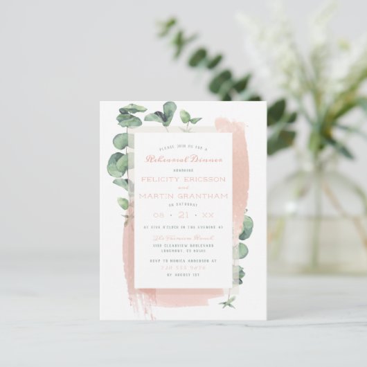 Glam Roze geborsteld Floral repesal Dinner Uitnodiging Briefkaart (Staand voorkant)