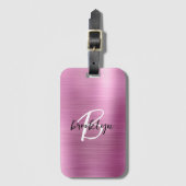 Glam Roze Geborsteld Metaal Zwart Wit Monogram Bagagelabel (Voorkant (verticaal))
