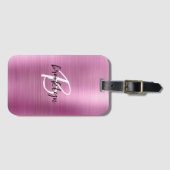 Glam Roze Geborsteld Metaal Zwart Wit Monogram Bagagelabel (Voorkant (horizontaal))