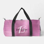 Glam Roze Geborsteld Metaal Zwart Wit Monogram Plunjezak (Voorkant)