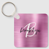 Glam roze geborsteld metalen monogram sleutelhanger (Voorkant)