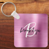 Glam roze geborsteld metalen monogram  sleutelhanger (Voorkant)