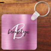 Glam roze geborsteld metalen monogram  sleutelhanger (Achterkant)