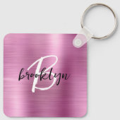 Glam roze geborsteld metalen monogram  sleutelhanger (Achterkant)