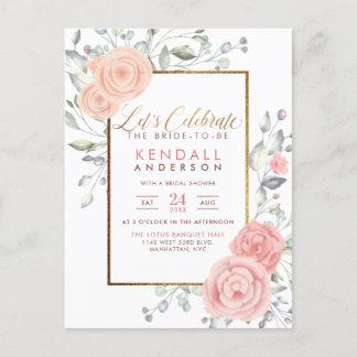 Glam roze geverfde bloemen Vrijgezellenfeest Uitnodiging Briefkaart