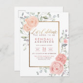 Glam roze geverfde bloemen Vrijgezellenfeest Uitnodiging Briefkaart (Voorkant / Achterkant)