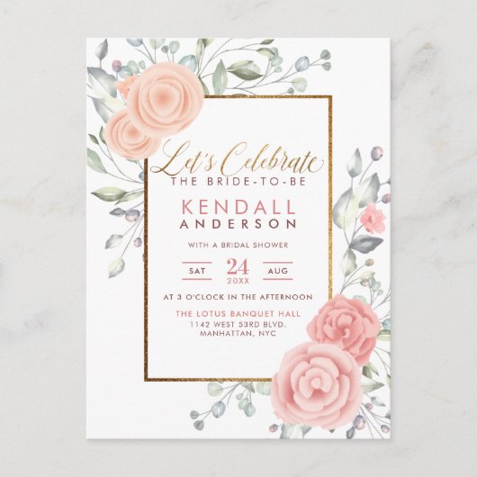 Glam roze geverfde bloemen Vrijgezellenfeest Uitnodiging Briefkaart (Voorkant)