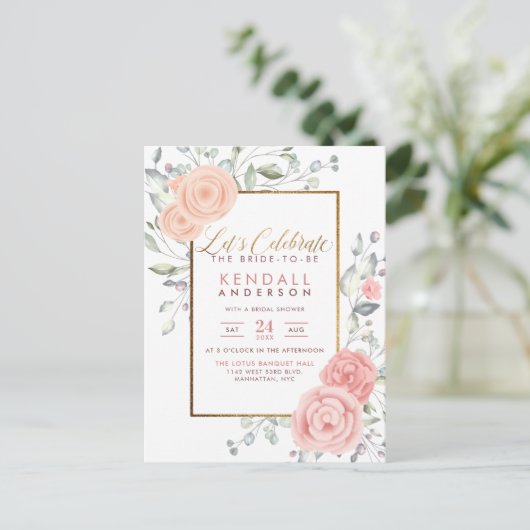 Glam roze geverfde bloemen Vrijgezellenfeest Uitnodiging Briefkaart (Staand voorkant)