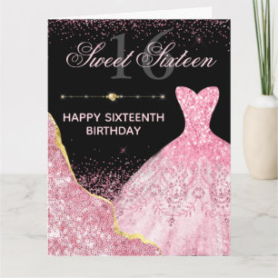 Glam Roze Glitter Baljurk Sweet Sixteen Kaart