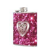 Glam Roze Glitter Celtic Heart Flask Heupfles (Links)