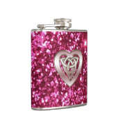 Glam Roze Glitter Celtic Heart Flask Heupfles (Rechts)