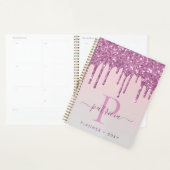 Glam Roze Glitter Drips Elegante Monogram Planner (Display)