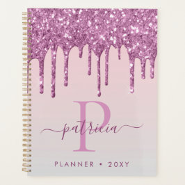 Glam Roze Glitter Drips Elegante Monogram Planner