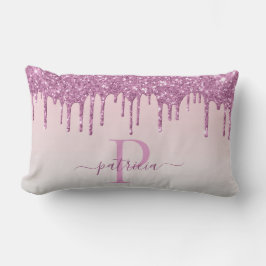 Glam Roze Glitter Druppels Elegant Monogram Worp K Kussen